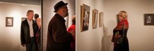Left/Right: More opening visitors…that's Leslie Ross and her partner peeking out from behind the divider.
