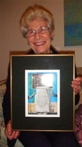 Grazia Lecci my inspiration for "My Love for Stories" journal page holding her gift from the Ottawa Public Library (Main Branch), November 2010