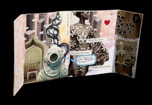 Valentine’s Mini Book (Inside), Mixed Media Collage, 3.5 x 10 inches, February 2011.