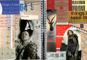 “Lucky”; "Ermisoa", Collage Journal Page, 5 x 7 inches, January 2012