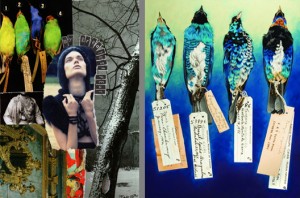Image Left: Michelle Casey, "My Greatest Fear", Collage / Mixed Media Journal Page, 6.5" x 8", February 12 2010; text: "My greatest fear is to die without realizing my dreams." Image Right: Helen Gregory, “Blue Tanagers”, Acrylic on canvas, 72" x 54", 2009. Image used with permission from the artist.