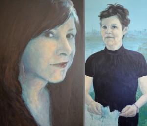 David Kearn: (Left) “Carolyn by Moonlight (detail of niece), Oil and Acrylic on Canvas; “On Both Sides (detail of wife France), Acrylic on Canvas
