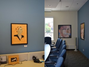 The work of David's students on the right: "A Sum of Parts” (Lieutenant-General Roméo Dallaire; side view of Margaret Atwood), Various Media