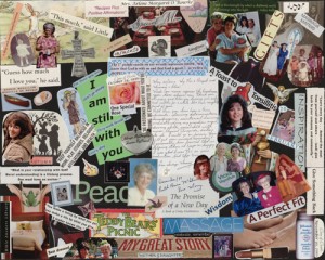 “Gifts from Heaven and Earth” (Dedicated to Arlene Margaret O’Rourke), Ruth Ann McClure, Collage, 16 x 20 inches, 2012