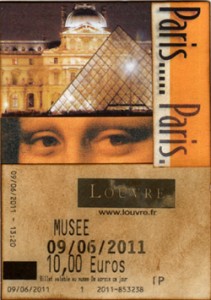Veronica Smith, Paris-themed ATC inspired by a visit to the Louvre Museum in Paris, Mixed Media/Collage, 2.5 x 3.5 inches, September 2012