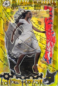 Michelle Casey, Journal Page, "Autumn Memory", Mixed Media: magazine images, gel pens, acrylic paint, 5 x 7 inches, November 9 2009