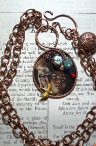 Michelle Casey, Mixed Media Copper Jewellery: Necklace made of: resin, magazine papers, beads, charm, December 2012