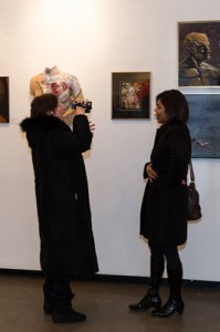 Liana Voia (left) interviewing Michelle Casey (right) about her piece "Body Talk", "Inner Beauty" Opening, February 2013