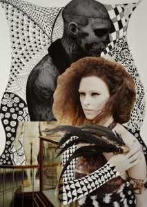 Michelle Casey, "Death & the Maiden", Zentangle/Collage, 9 x 12 inches, March 2013