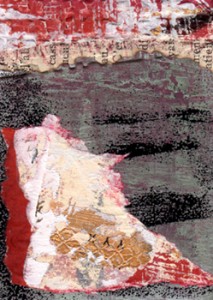Jeanne Sylvie Bellet, Untitled ATC (Texture themed), Mixed Media/Collage, 2.5 x 3.5 inches, February 2013... Look closely and you will see the embedded mystery text (top section)… such gorgeous textures!