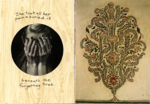 Michelle Casey, “The Forgetting Tree” (Inside), ATC, Mixed Media/Collage, 5 x 3.5 inches, March 2013… the theme of this card was trees.
