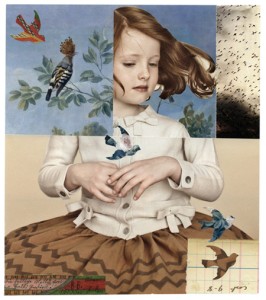Michelle Casey, Untitled Collage, 4 x 4 inches (approx.), April 2013, Quote by Fréya: “Inside us all patiently waiting sits a tiny little adventurous bird.”