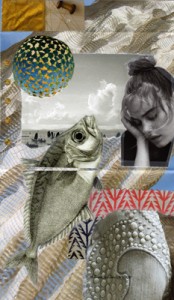 My sea-themed collaged envelope (whole front, unfolded except edges)