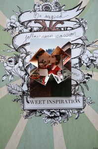 A peek inside my collage/origami lotus flower artist trading card...