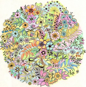 Michelle Casey's finished Secret Garden page. Faber-Castell Art Grip colour pencils were used to colour this.