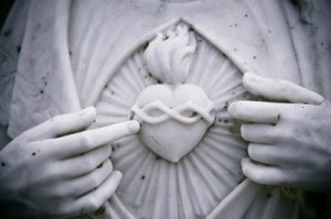 Sculpture, detail of the Sacred Heart of Christ